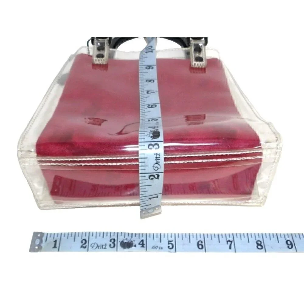 SUZY SMITH dark red fabric bag with clear plastic satchel, handbag, purse